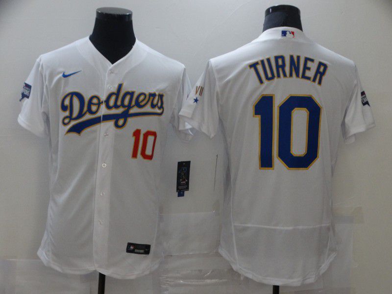 Men Los Angeles Dodgers #10 Turner White Elite 2021 Nike MLB Jersey